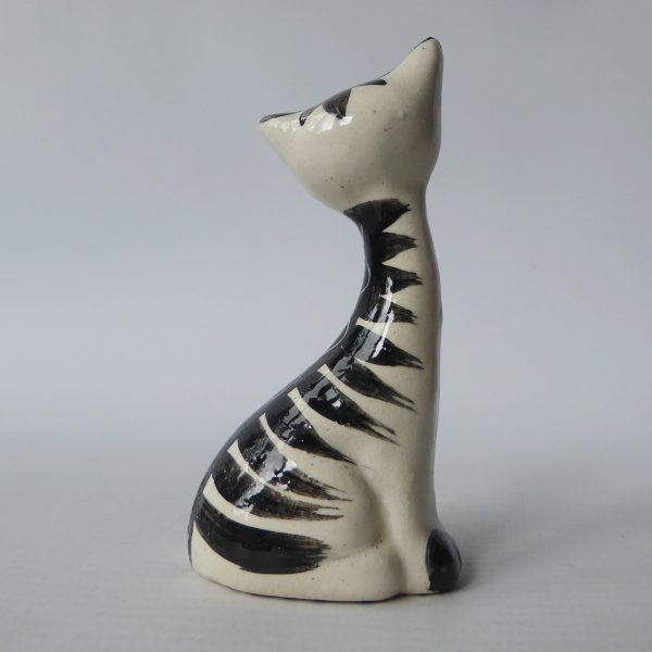 Mid century 1963 cheshire cat, vintage pottery ceramic striped figurine statue - Image 9