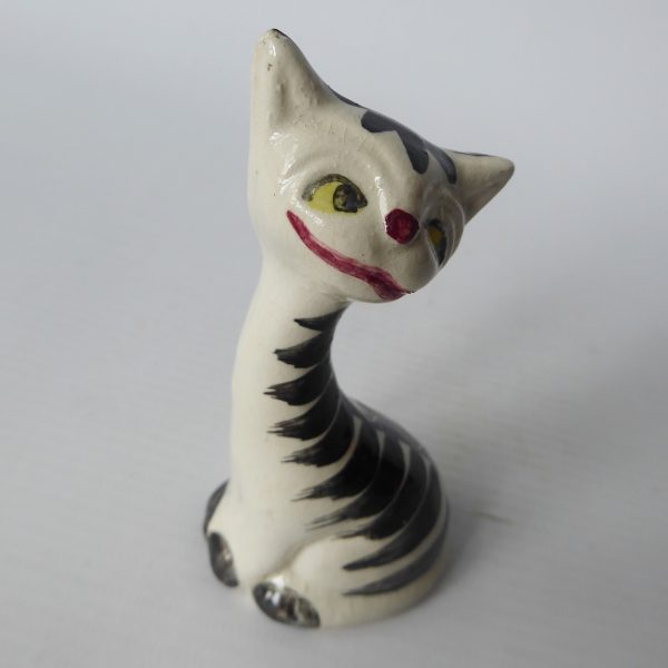 Mid century 1963 cheshire cat, vintage pottery ceramic striped figurine statue - Image 10