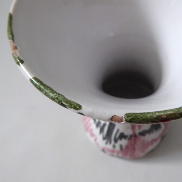 Mid century Italian, vintage Italy pottery vase. Black pink stripe ceramic 1960s - Image 12
