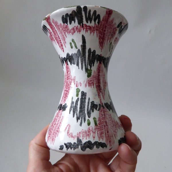 Mid century Italian, vintage Italy pottery vase. Black pink stripe ceramic 1960s - Image 3