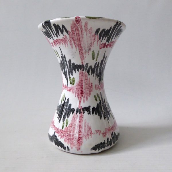 Mid century Italian, vintage Italy pottery vase. Black pink stripe ceramic 1960s - Image 4