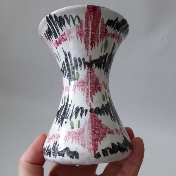 Mid century Italian, vintage Italy pottery vase. Black pink stripe ceramic 1960s - Image 5