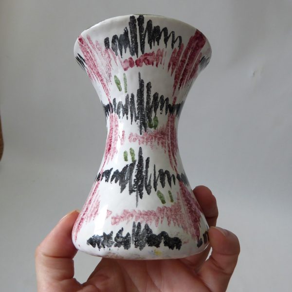 Mid century Italian, vintage Italy pottery vase. Black pink stripe ceramic 1960s - Image 6