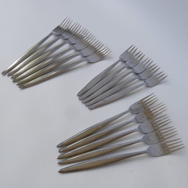 Mid century Wostenholm MONTE CARLO dessert, dinner, fish forks. Cutlery S/Steel