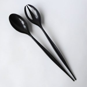 Mid century black plastic long slim salad servers. Serving spoon fork retro 70s