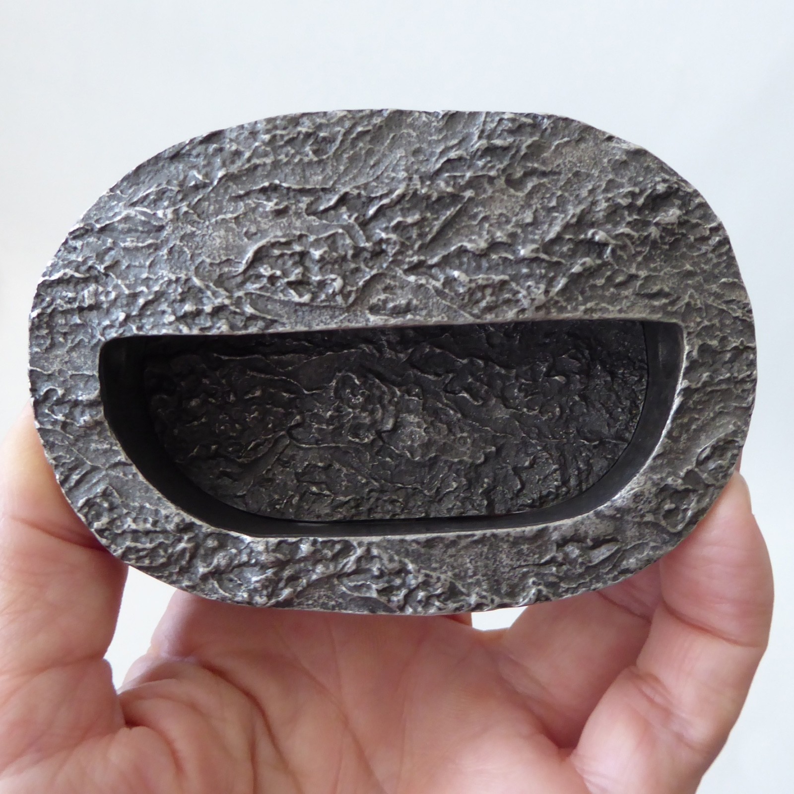 Modern Objects USA pewter brutalist bark textured drawer handle flush mount pull - Image 2