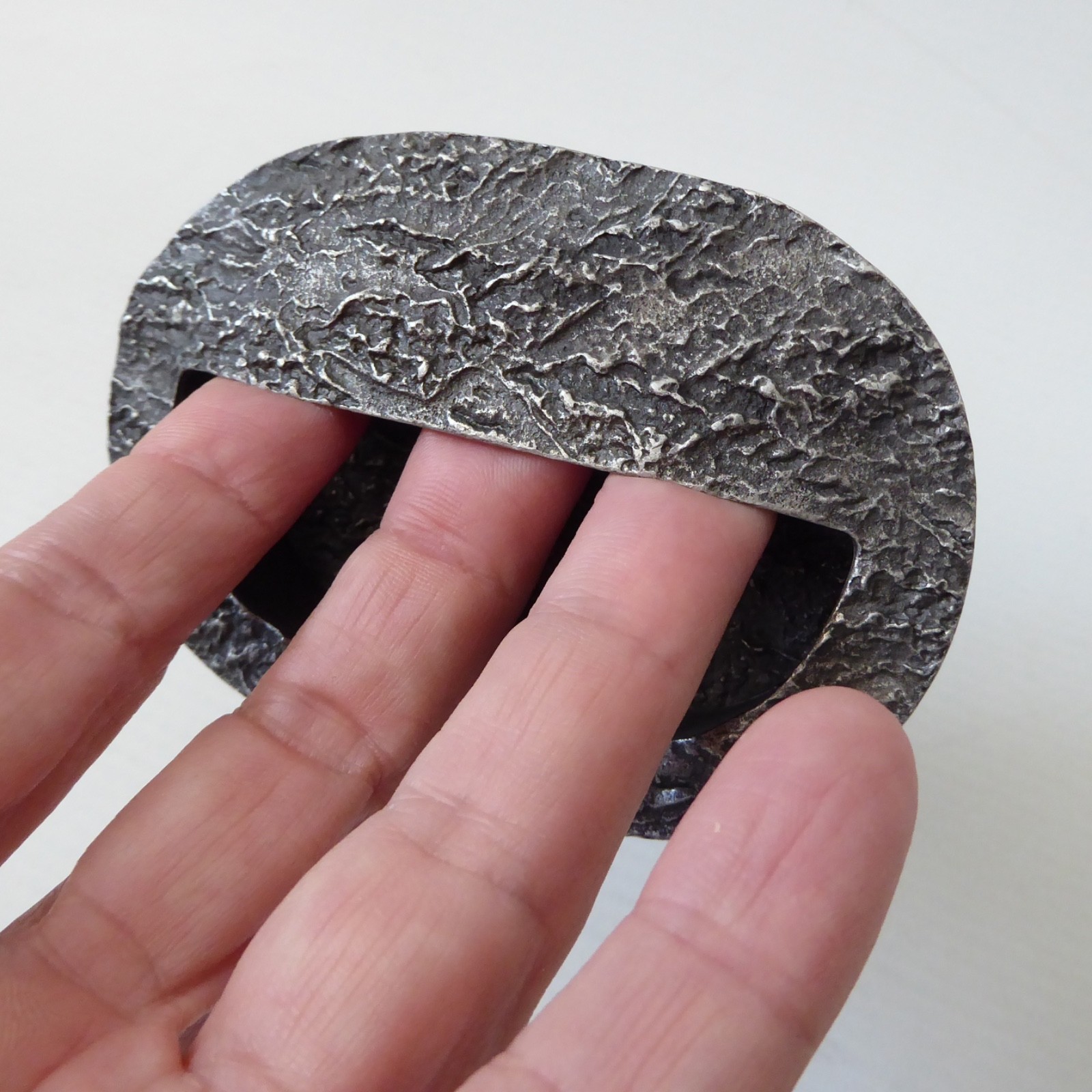Modern Objects USA pewter brutalist bark textured drawer handle flush mount pull - Image 7