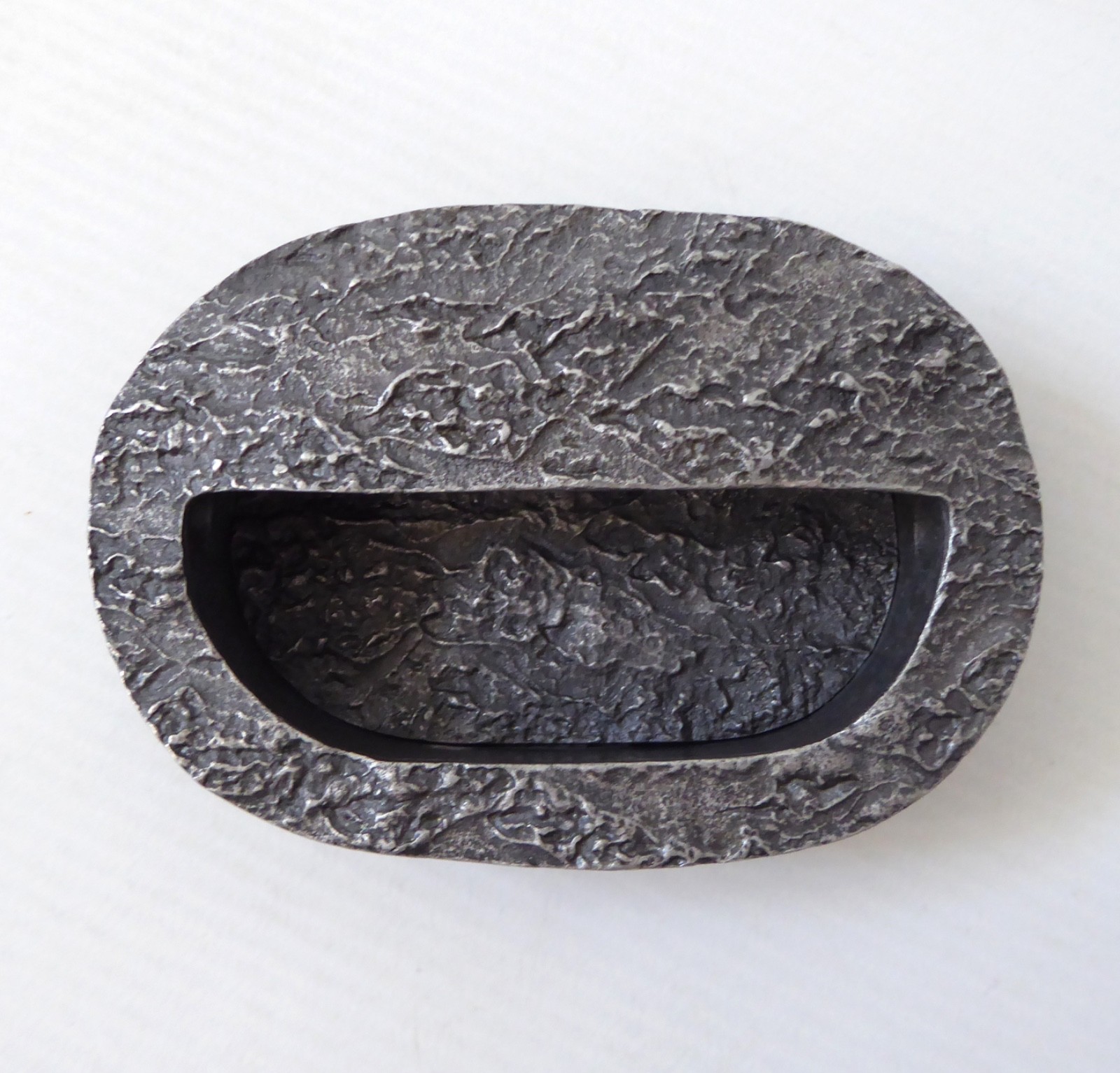 Modern Objects USA pewter brutalist bark textured drawer handle flush mount pull