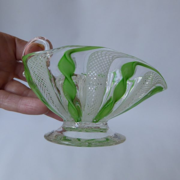 Murano Zanfirico art glass dinner candle holder, filigree, green ribbons. AVEM? - Image 11