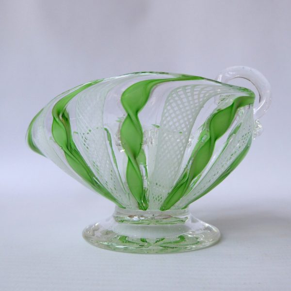 Murano Zanfirico art glass dinner candle holder, filigree, green ribbons. AVEM? - Image 12