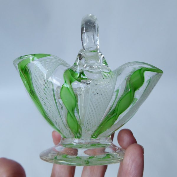 Murano Zanfirico art glass dinner candle holder, filigree, green ribbons. AVEM? - Image 13