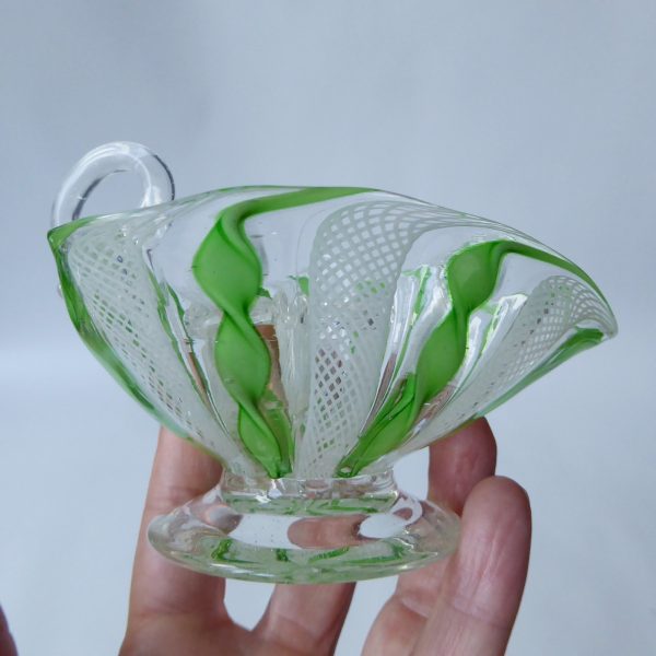 Murano Zanfirico art glass dinner candle holder, filigree, green ribbons. AVEM? - Image 14