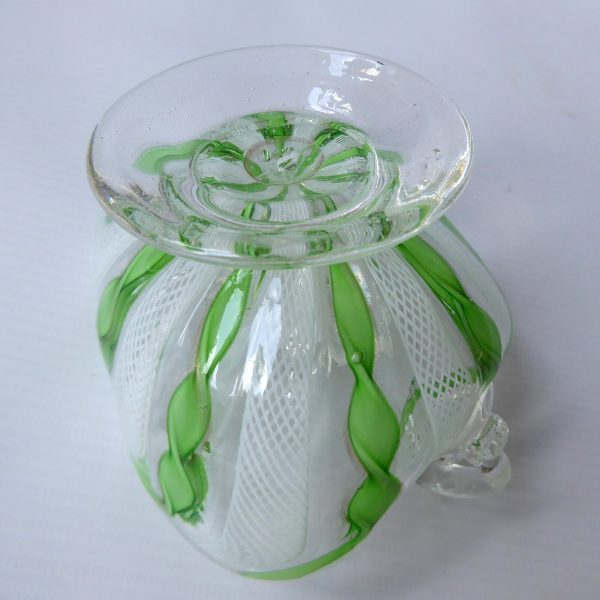 Murano Zanfirico art glass dinner candle holder, filigree, green ribbons. AVEM? - Image 15