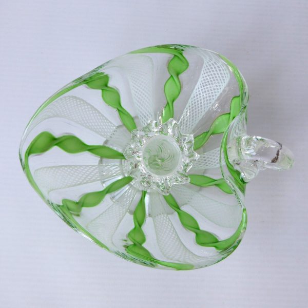 Murano Zanfirico art glass dinner candle holder, filigree, green ribbons. AVEM? - Image 6