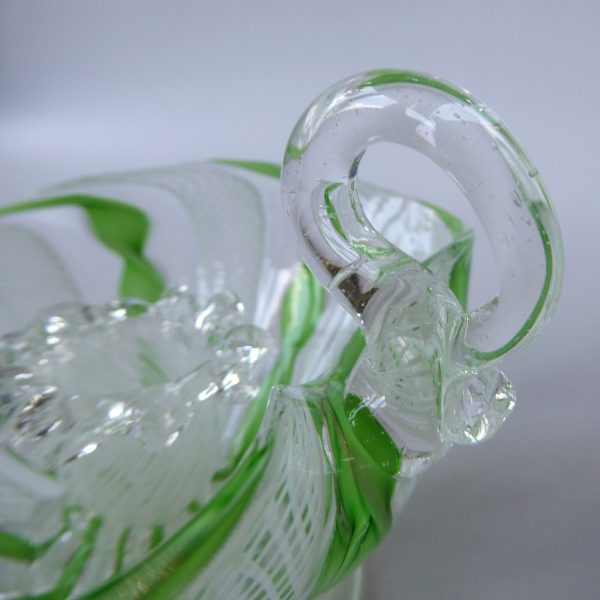Murano Zanfirico art glass dinner candle holder, filigree, green ribbons. AVEM? - Image 7