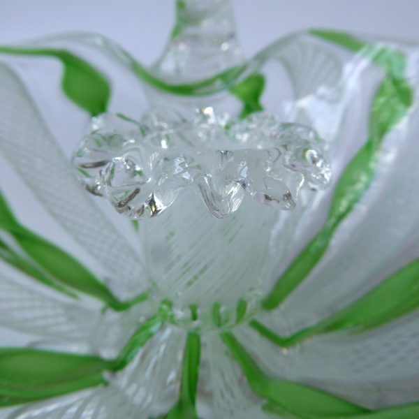 Murano Zanfirico art glass dinner candle holder, filigree, green ribbons. AVEM? - Image 8