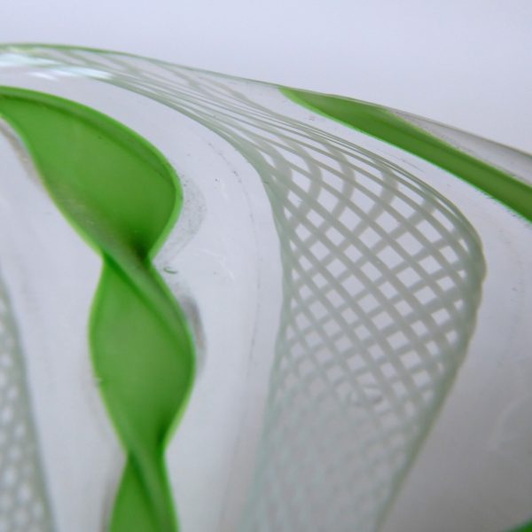 Murano Zanfirico art glass dinner candle holder, filigree, green ribbons. AVEM? - Image 9