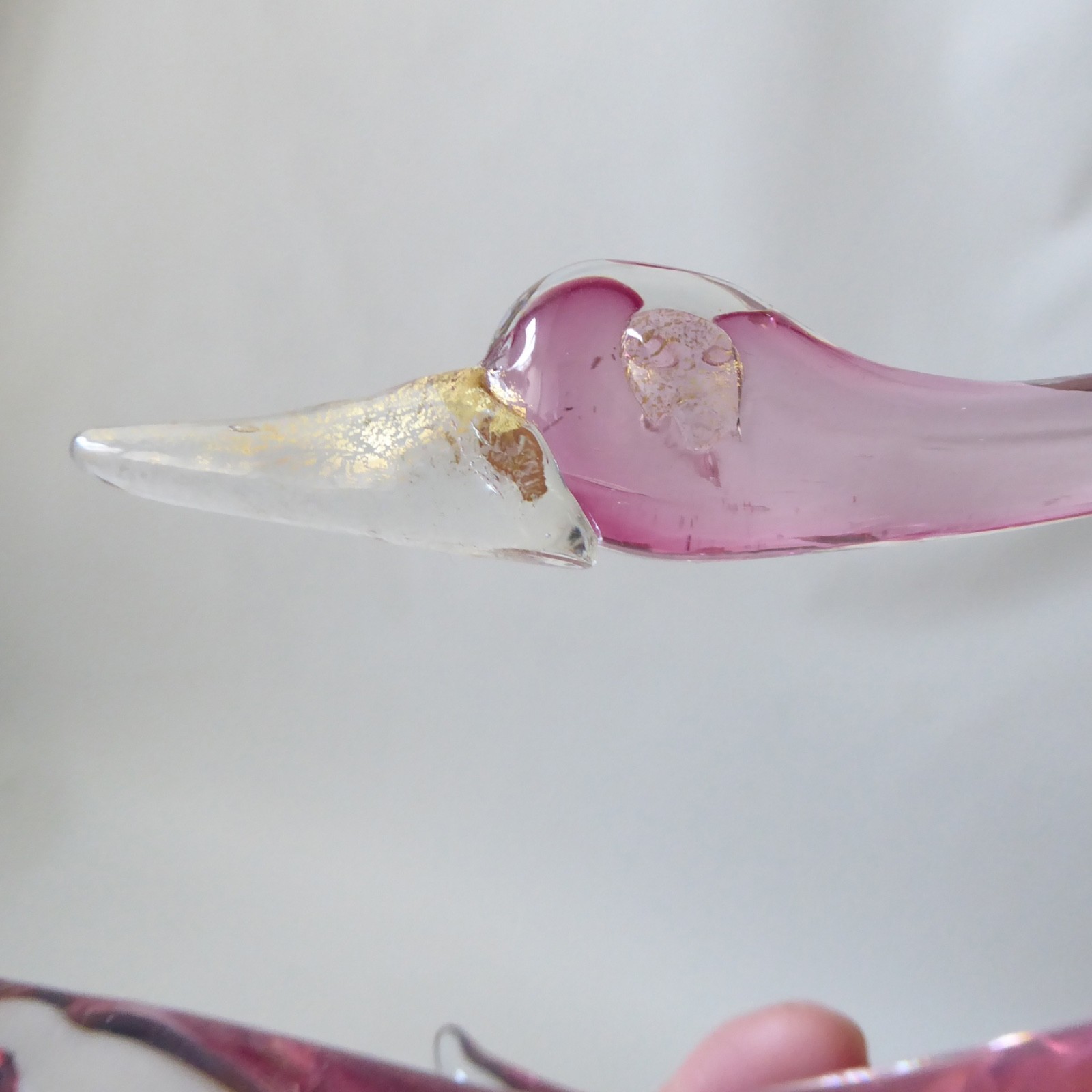 Murano art glass duck figurine, pink and gold. Vintage mouth blown Italian bird - Image 12