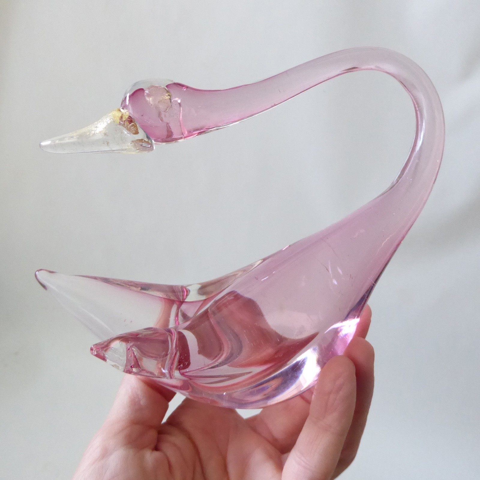 Murano art glass duck figurine, pink and gold. Vintage mouth blown Italian bird - Image 3