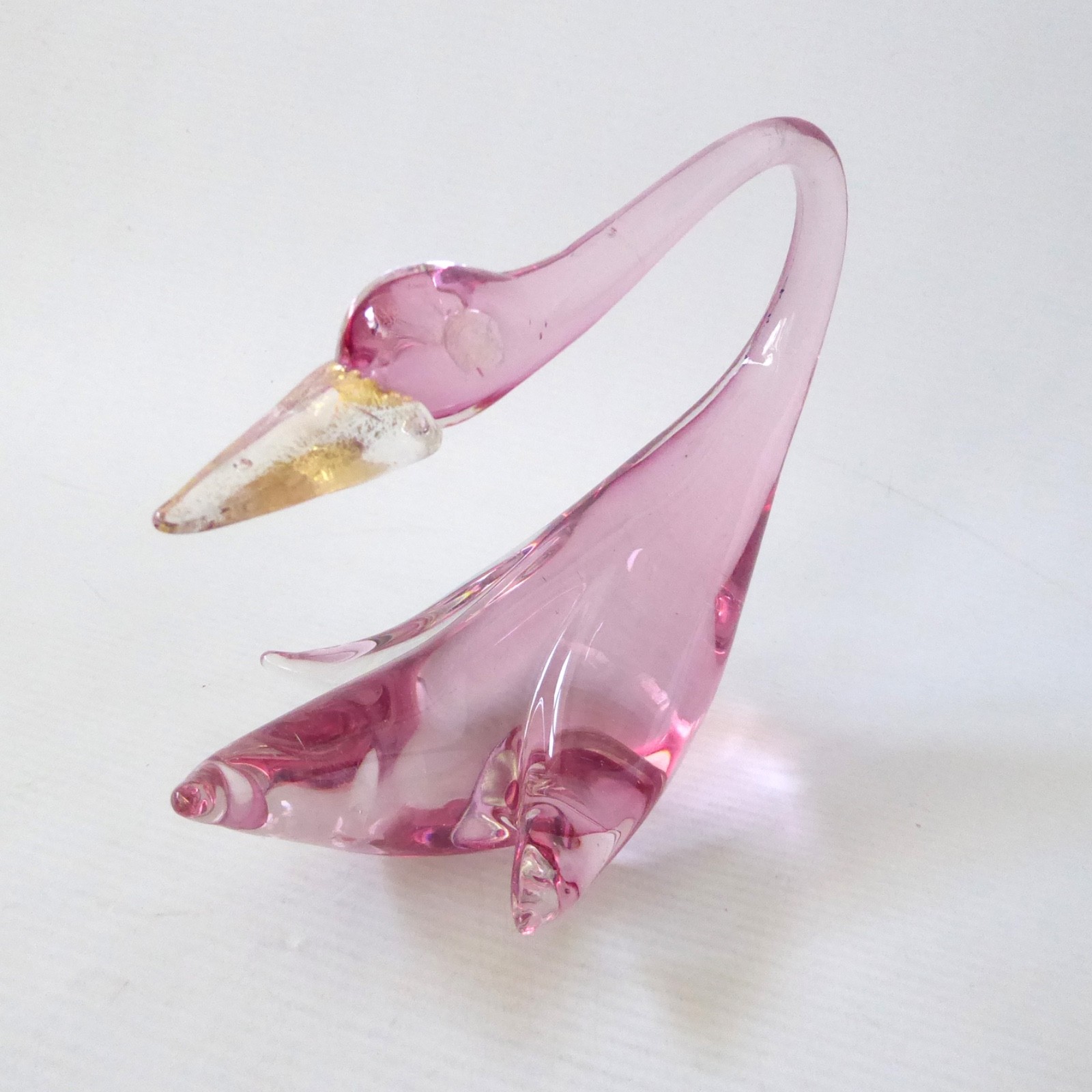 Murano art glass duck figurine, pink and gold. Vintage mouth blown Italian bird - Image 4