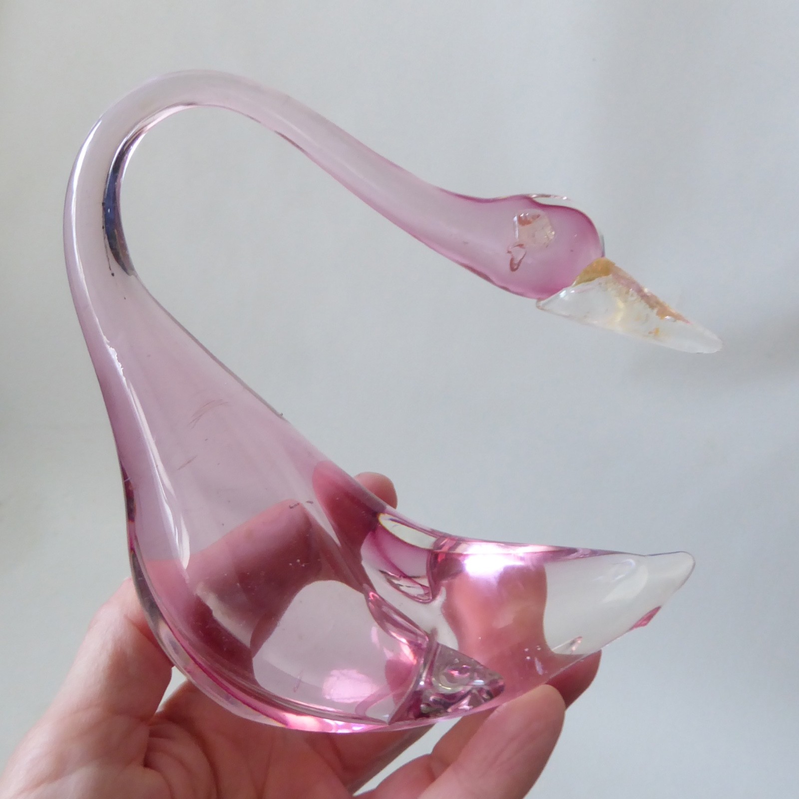 Murano art glass duck figurine, pink and gold. Vintage mouth blown Italian bird - Image 7