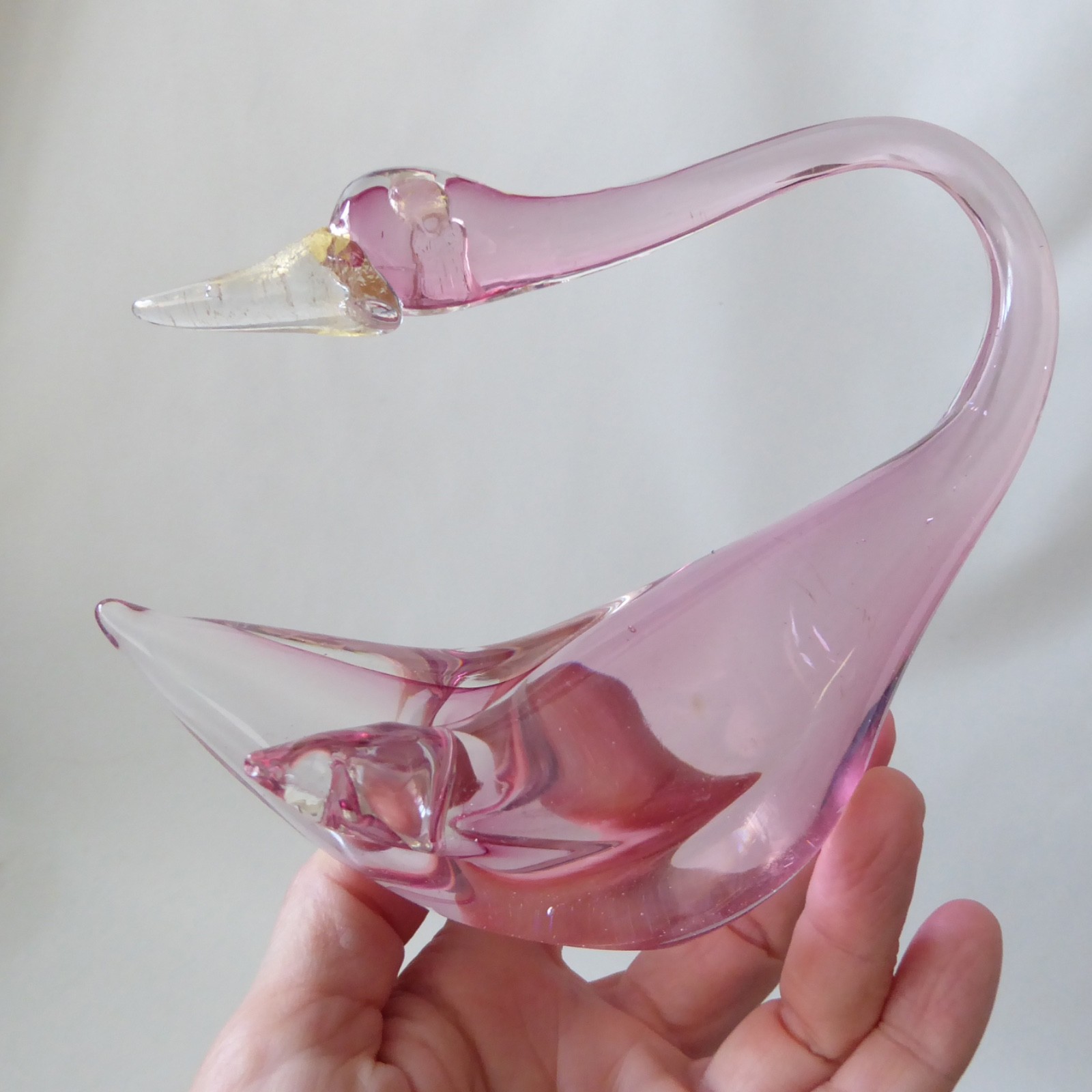 Murano art glass duck figurine, pink and gold. Vintage mouth blown Italian bird - Image 8