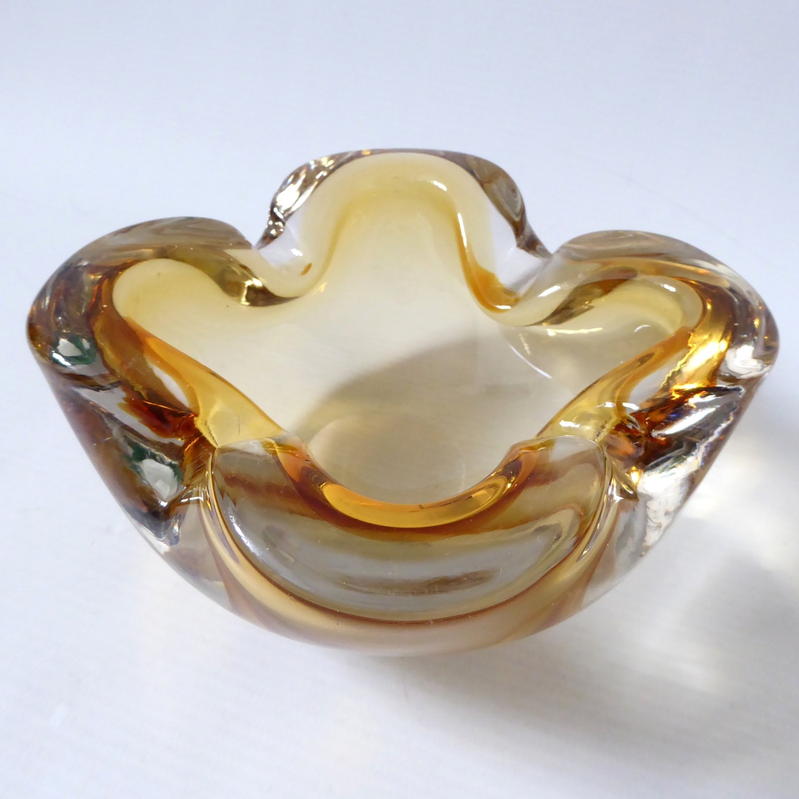 Murano vintage art glass bowl. Amber cased dish ashtray, chunky heavy. 1960s MCM - Image 3