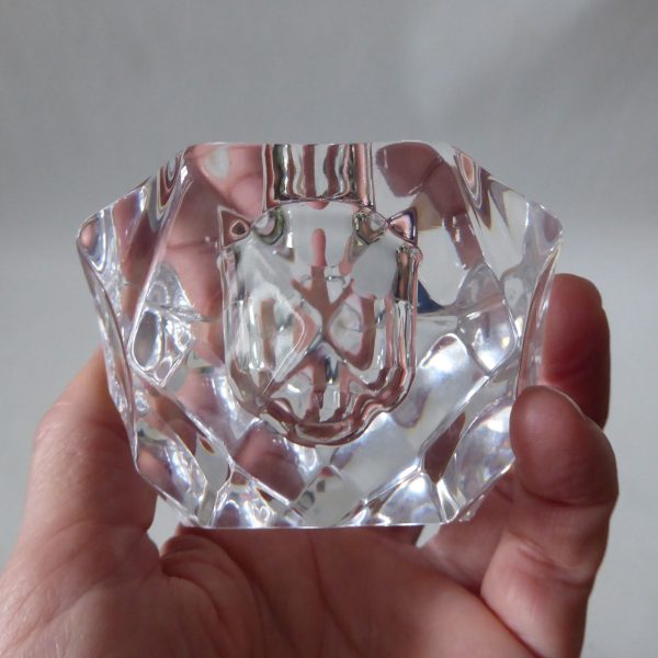 Orrefors pair crystal cut faceted art glass taper dinner candle holders, Swedish - Image 14