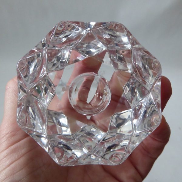 Orrefors pair crystal cut faceted art glass taper dinner candle holders, Swedish - Image 15
