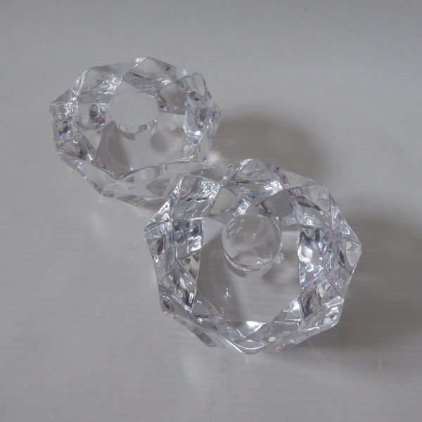 Orrefors pair crystal cut faceted art glass taper dinner candle holders, Swedish - Image 9