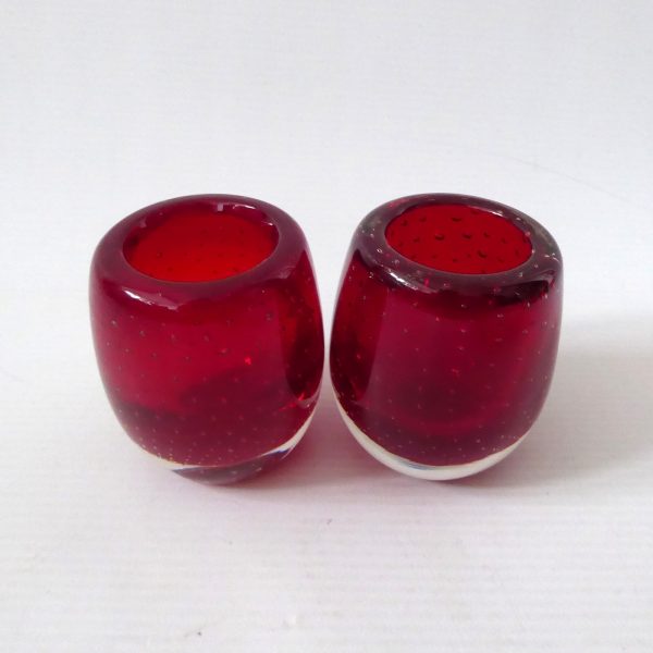 Pair Whitefriars 9506 Ruby Red vintage art glass Ovoid controlled bubble vases - Image 3