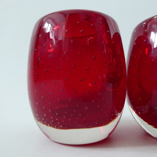 Pair Whitefriars 9506 Ruby Red vintage art glass Ovoid controlled bubble vases - Image 4