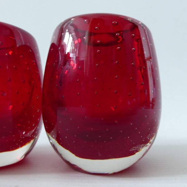 Pair Whitefriars 9506 Ruby Red vintage art glass Ovoid controlled bubble vases - Image 5