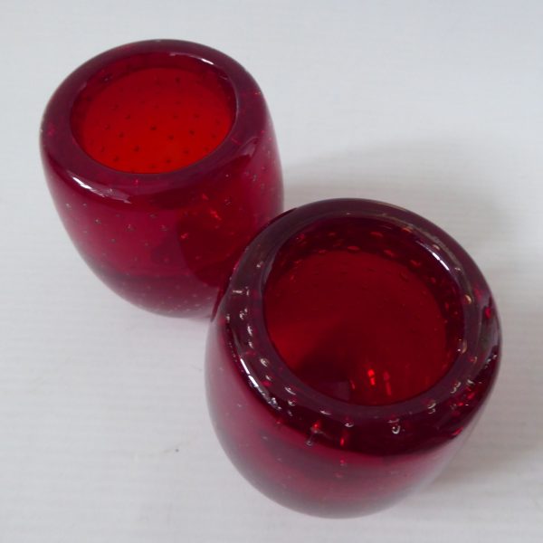 Pair Whitefriars 9506 Ruby Red vintage art glass Ovoid controlled bubble vases - Image 6