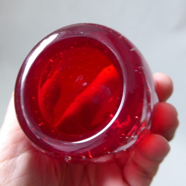 Pair Whitefriars 9506 Ruby Red vintage art glass Ovoid controlled bubble vases - Image 9