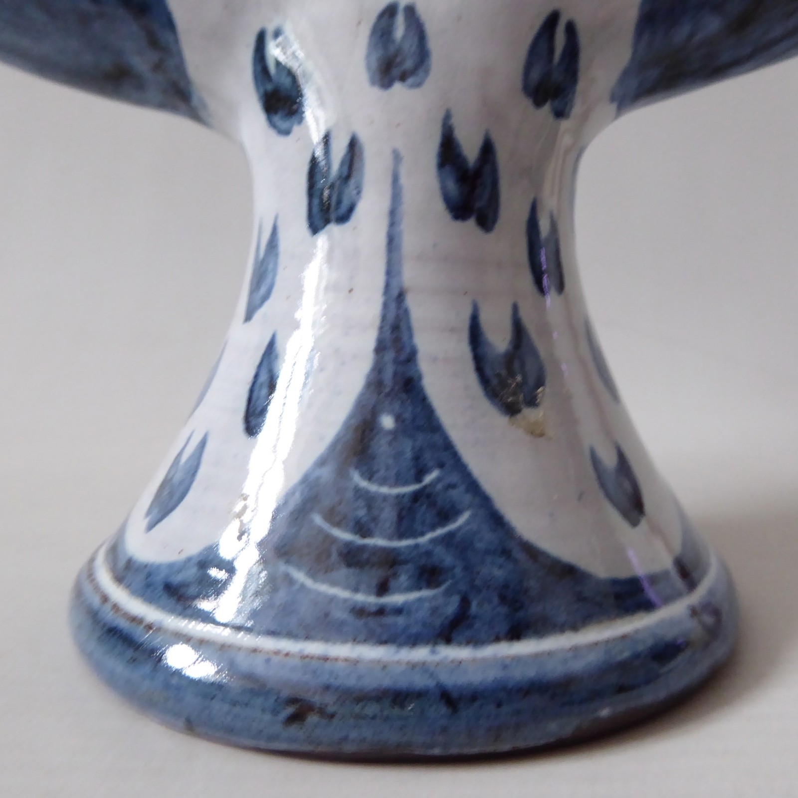 Pat Birks 1987 vintage pottery candlestick three arm candelabra blue white 1980s - Image 8
