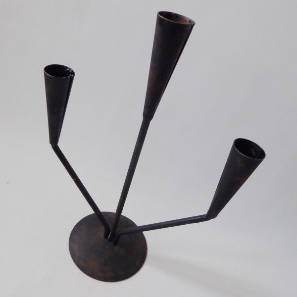 Retro black metal candle holder candlestick. Vintage modernist, dinner candle - Image 3