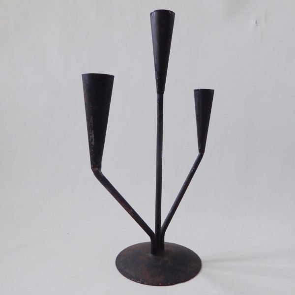 Retro black metal candle holder candlestick. Vintage modernist, dinner candle - Image 5