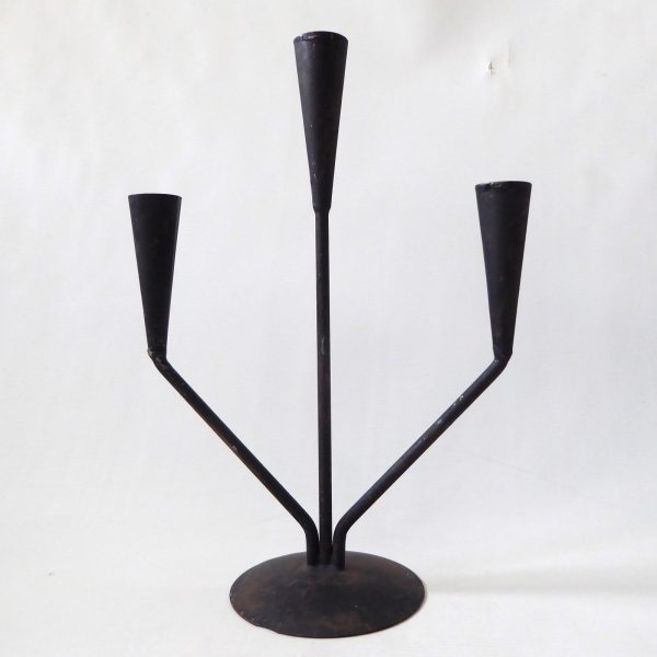 Retro black metal candle holder candlestick. Vintage modernist, dinner candle - Image 6