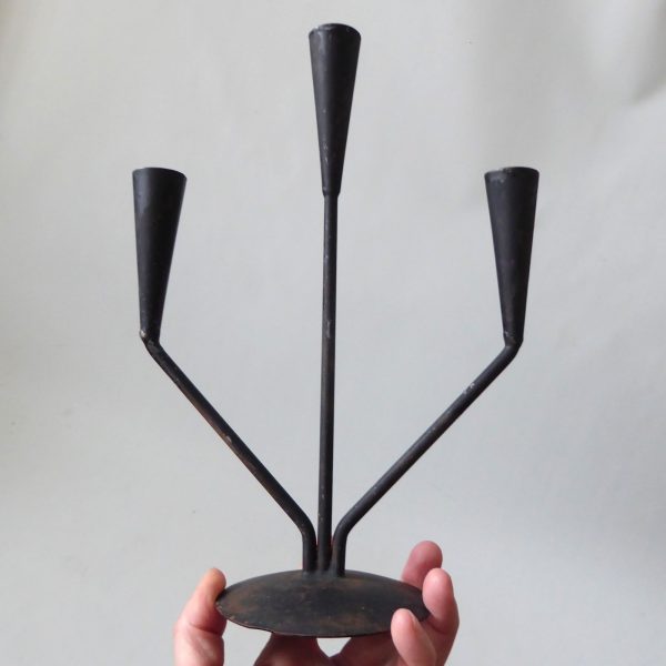 Retro black metal candle holder candlestick. Vintage modernist, dinner candle - Image 7