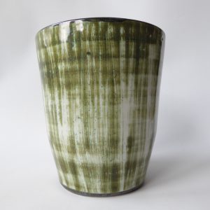 Rye Pottery mid century vintage vase or 6" plant pot holder. Green stripe Studio
