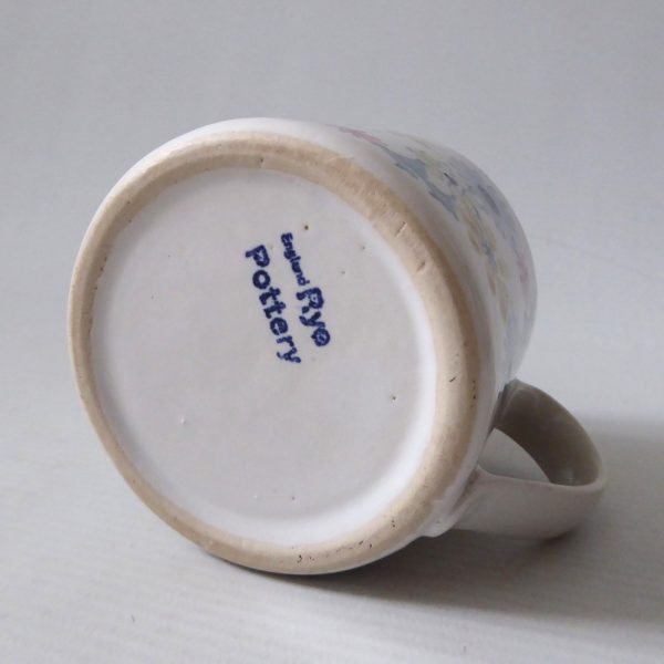 Rye Pottery vintage hand painted flower mug cup. 1970s pretty retro blue pastels - Image 13