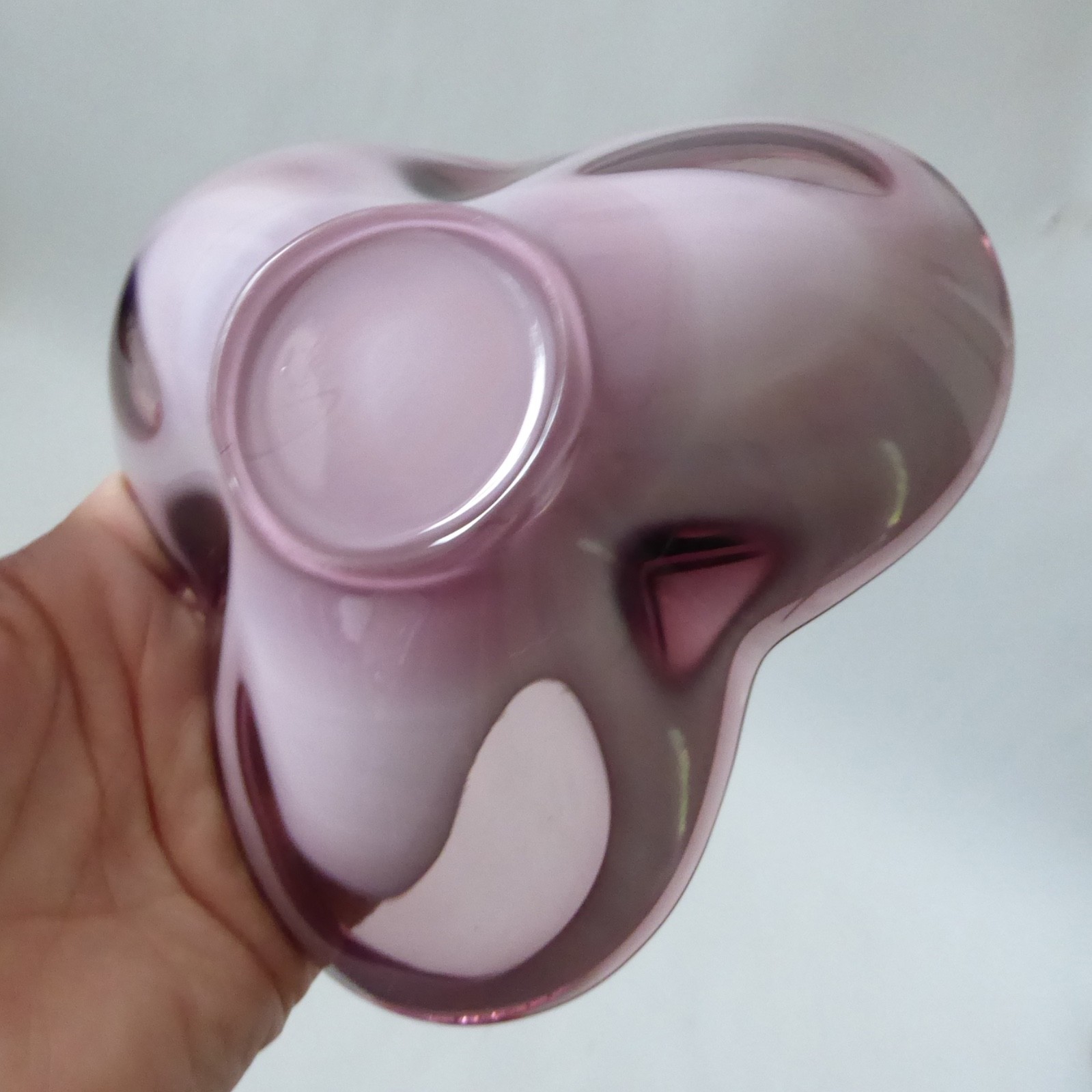 Sasaki Japan art glass tri dish bowl ashtray, mauve purple vintage retro 1970s - Image 8