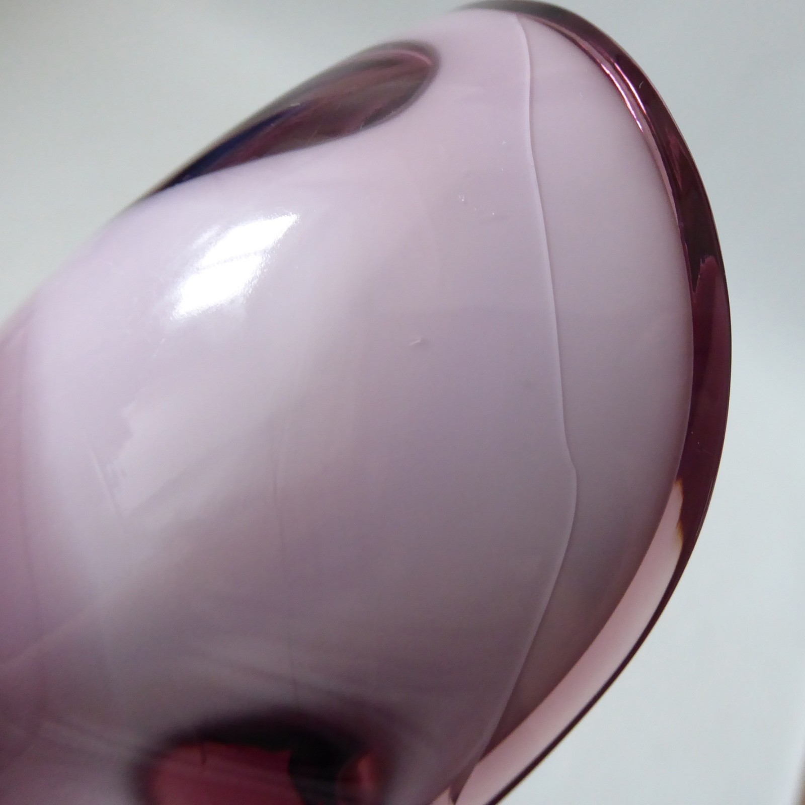 Sasaki Japan art glass tri dish bowl ashtray, mauve purple vintage retro 1970s - Image 10