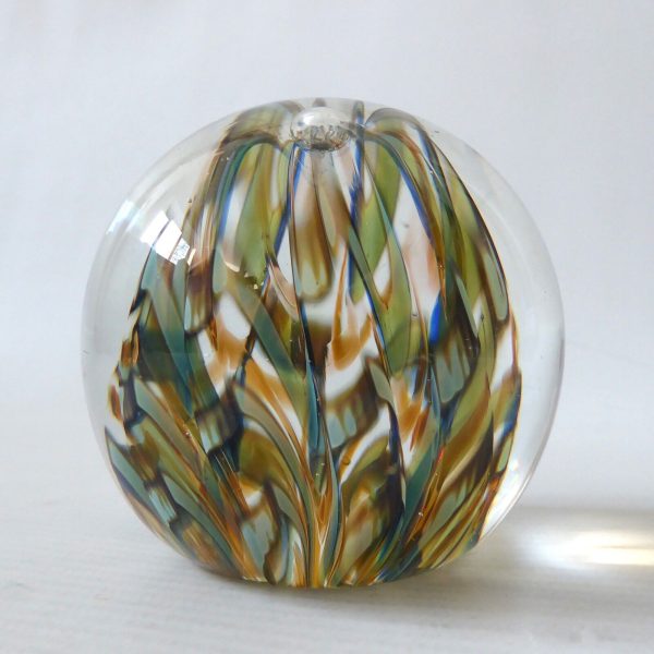 Signed 1987 Nick Delmatto USA art glass paperweight, teal blue clear bubble. 80s - Image 3