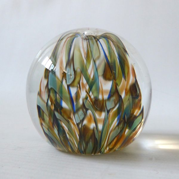 Signed 1987 Nick Delmatto USA art glass paperweight, teal blue clear bubble. 80s - Image 4