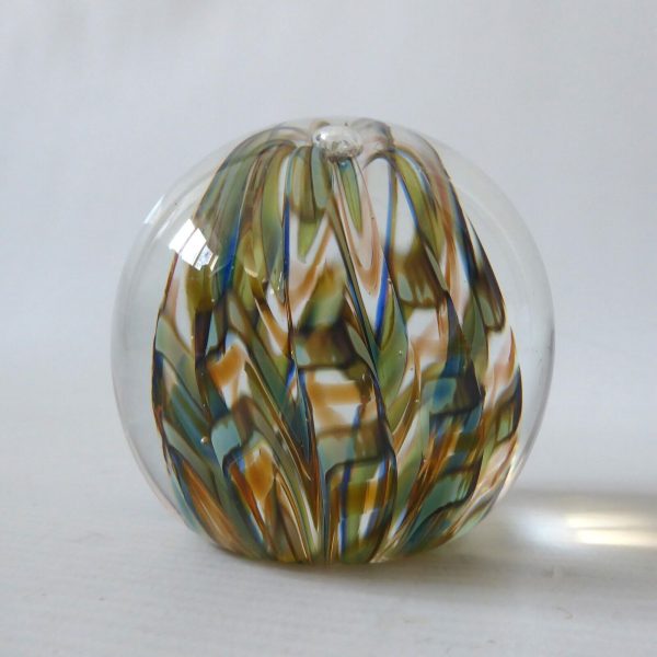 Signed 1987 Nick Delmatto USA art glass paperweight, teal blue clear bubble. 80s - Image 5