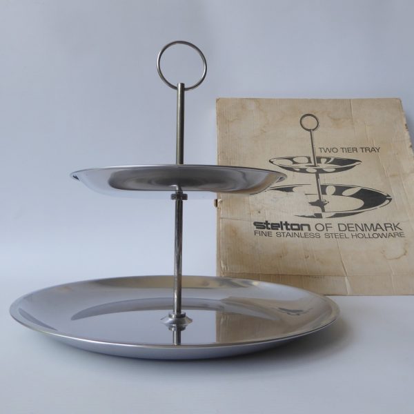 Stelton of Denmark mid century modern stainless steel two tier tray, cake stand - Image 3