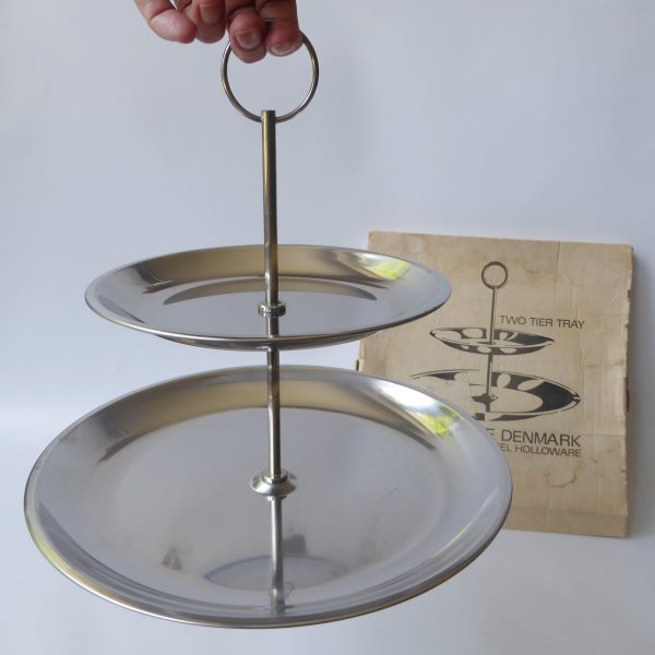 Stelton of Denmark mid century modern stainless steel two tier tray, cake stand - Image 4