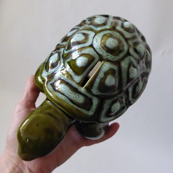 Trentham Pottery ceramic tortoise money box vintage 327, large khaki green 70s - Image 12